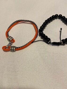 Men's Double Cord Orange and Black Bead Bracelet Set